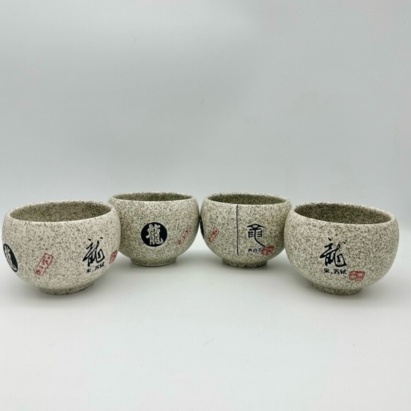 Ancient Japanese Speckled Ceramic Asian Tea Cup Vintage Rare Set of 4 - Picture 3 of 11
